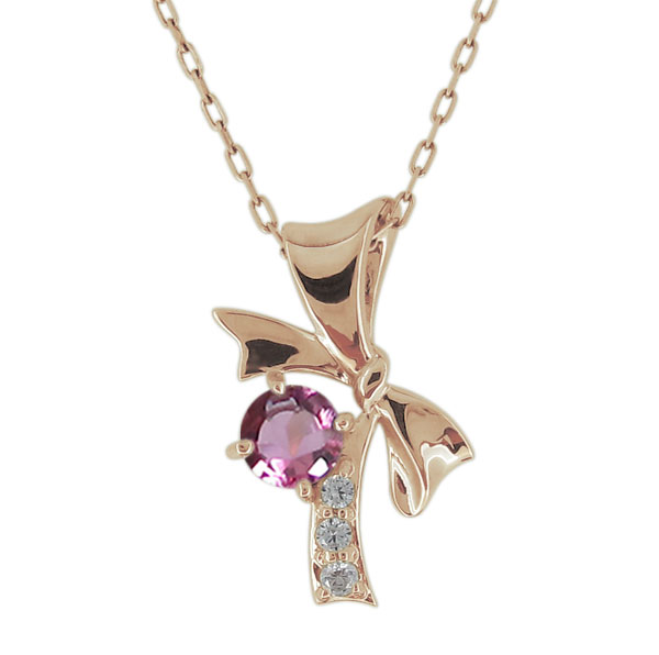 リボン ネックレス ピンクトルマリン レディースペンダント 10金 りぼんの通販は 40,900円