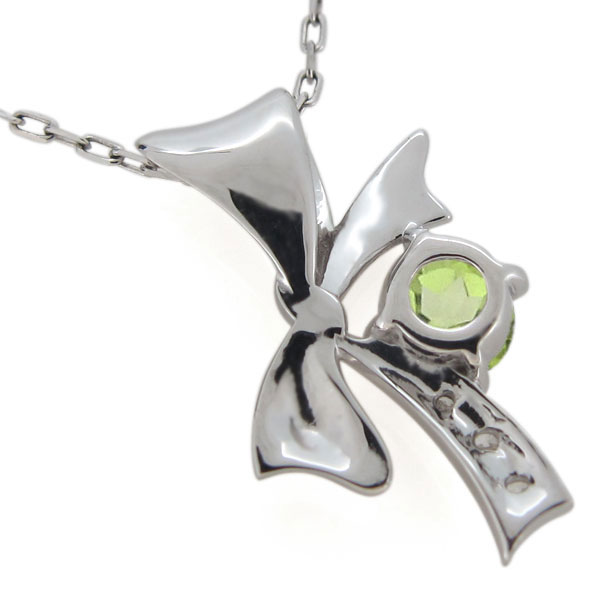 リボン ネックレス ペリドット レディースペンダント 10金 りぼん ペリドット 8月誕生石 リボンネックレス プラチナ レディース