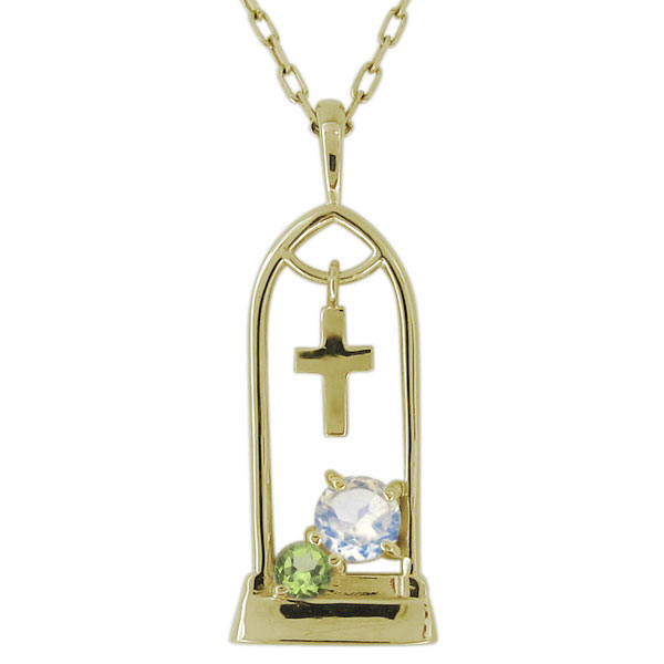 ネックレス レディース ロイヤルブルームーンストーン 6月誕生石 クロス チャペル 教会 10金の通販は