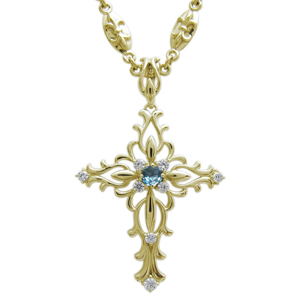 ネックレス・メンズ・ゴールド・クロス・十字架・18金・ブルートパーズの通販は