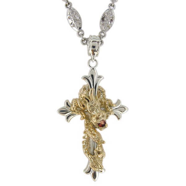 メンズ・ネックレス・クロス・18金・K18・ドラゴン・ガーネット・ペンダントの通販は 340,200円
