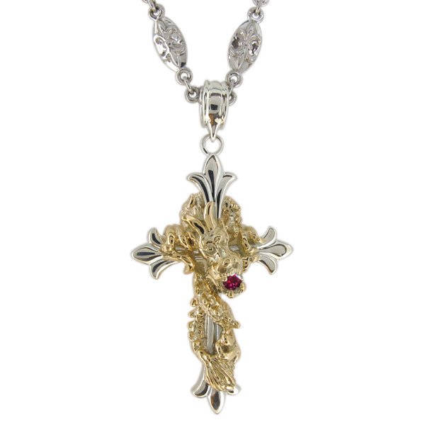 メンズネックレス・プラチナ・18金・コンビ・クロス・ルビー・7月誕生石 1,294,900円