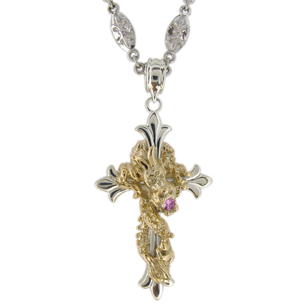 メンズネックレス・プラチナ・18金・コンビ・クロス・ピンクサファイア・9月誕生石 1,292,800円