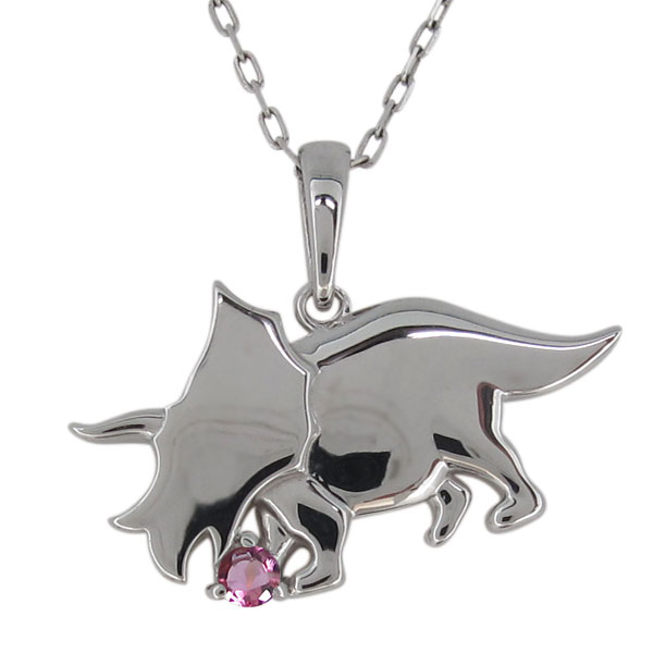 恐竜・ネックレス・レディース・プラチナ・ピンクトルマリン・トリケラトプス・ペンダント