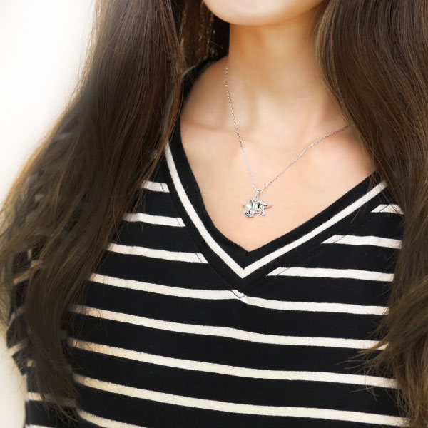 恐竜・ネックレス・レディース・プラチナ・アクアマリンサンタマリア・トリケラトプス・ペンダント