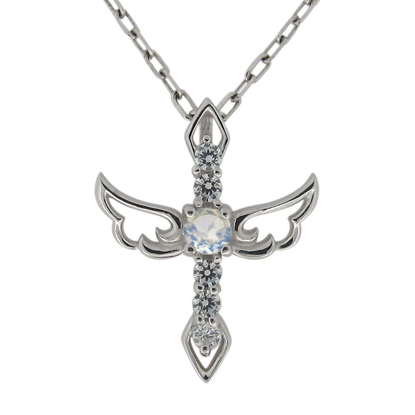 レディース・ネックレス・ロイヤルブルームーンストーン・プラチナ・クロス・十字架・ペンダント