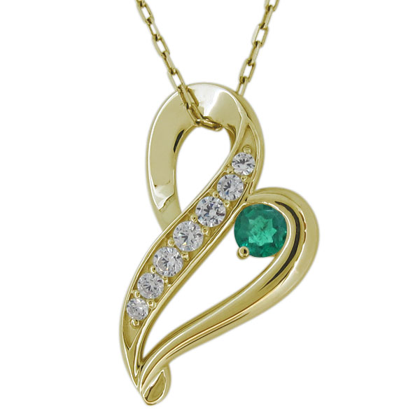 ネックレス・ハート・エメラルド・5月誕生石・レディース・ペンダント・18金の通販は