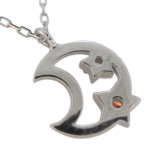 レディース・ネックレス・ガーネット・プラチナ・三日月・星・ペンダント