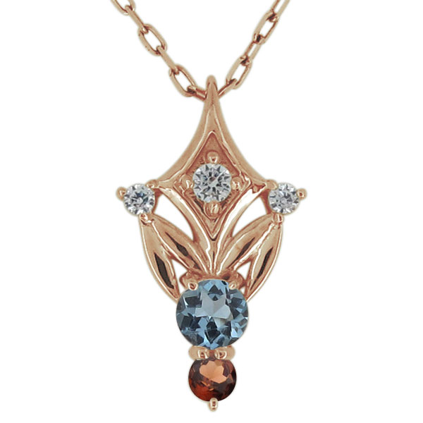 ネックレス・レディース・18金・ピンク・ゴールド・アクアマリンサンタマリア・ペンダント