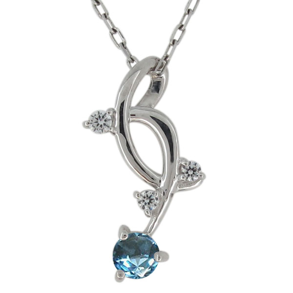 ネックレス・シンプル・レディース・プラチナ・ブルートパーズ・11月  