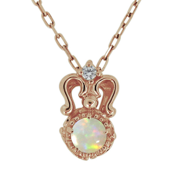 ネックレス レディース 18金 天然石 オパール アンティークペンダント 20代 30代 40代