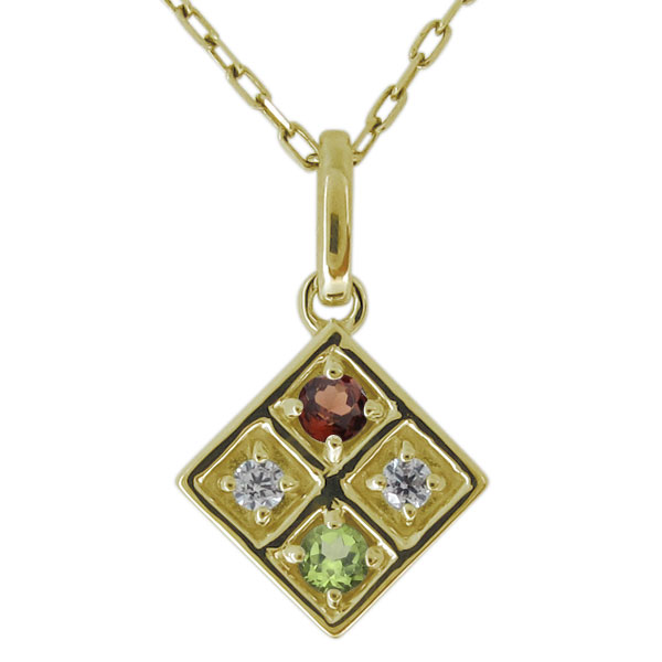 ネックレス レディース 天然石 ガーネット 1月 スクエア ペンダント 10金 シンプル