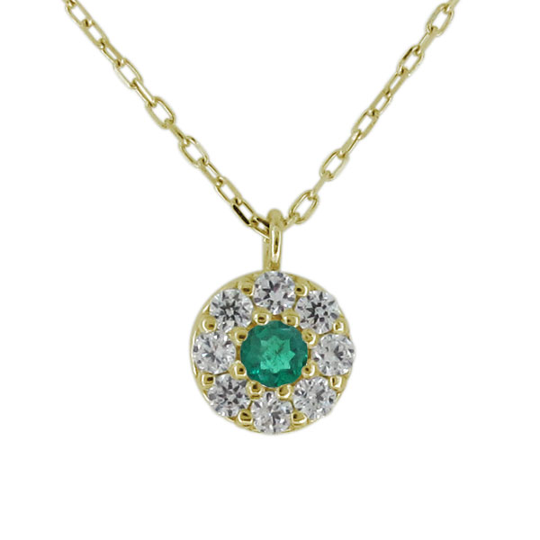 ネックレス レディース 20代 30代 40代 パヴェ サークル エメラルド 5月誕生石 10金