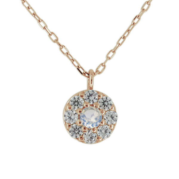 パヴェ ネックレス レディース シンプル 18金 ロイヤルブルームーンストーン サークル ペンダントの通販は