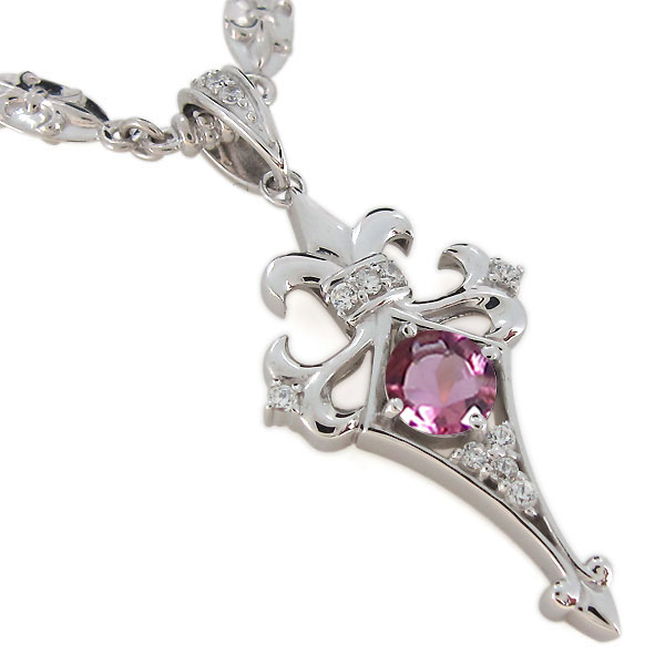 プラチナ ネックレス トップ メンズ 百合の紋章 ピンクトルマリン 喜平用 プラチナ ネックレス トップ メンズ 百合の紋章 ピンクトルマリン 喜平