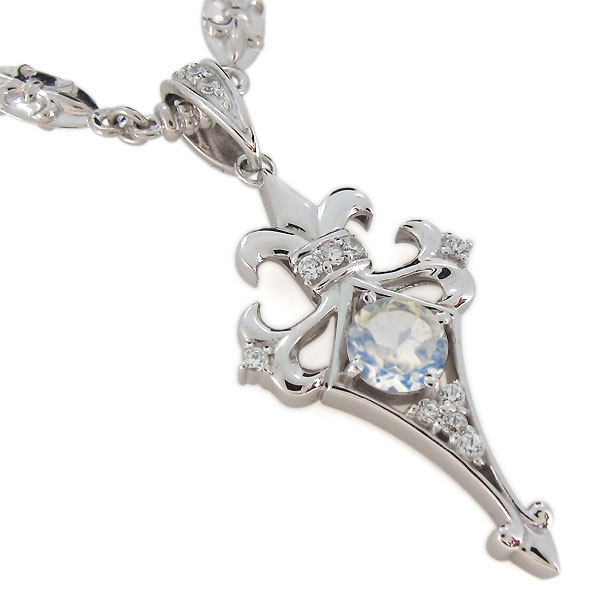 クロスネックレス ロイヤルブルームーンストーン 唐草 メンズ 18金 クロスSTONESペンダント メンズ クロスネックレス 十字架