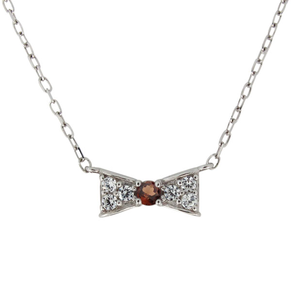 ネックレス シルバー リボン 1月 誕生石 ガーネット レディースペンダント