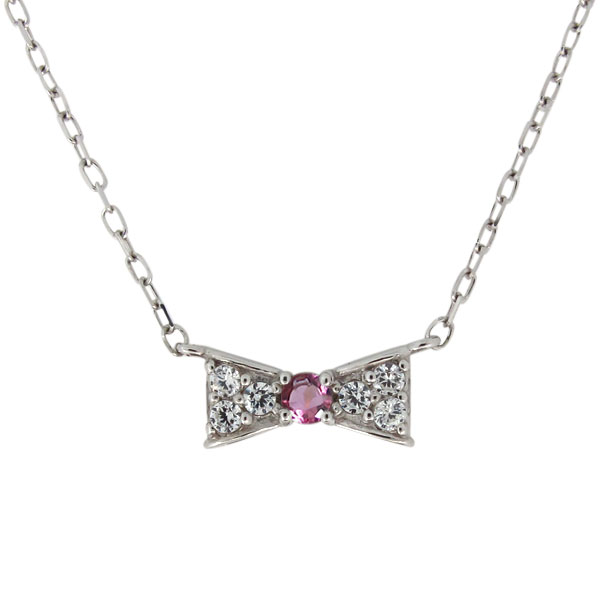 ネックレス シルバー リボン 10月 誕生石 ピンクトルマリン レディースペンダント