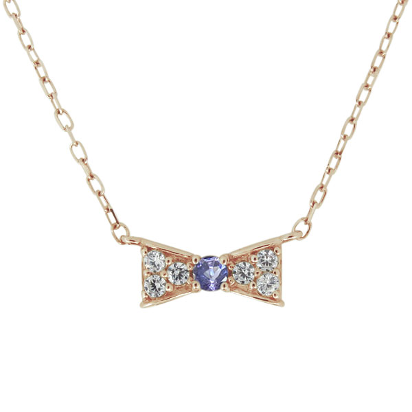 リボン ネックレス 18金 レディース 12月誕生石 タンザナイト ペンダントの通販は