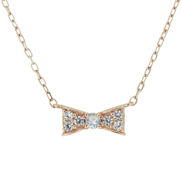 リボン ネックレス 18金 レディース 6月誕生石 ロイヤルブルームーンストーン ペンダントの通販は