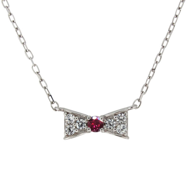 ネックレス シルバー リボン 7月 誕生石 ルビー レディースペンダント