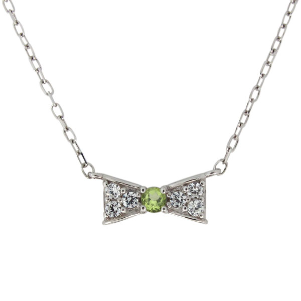 8月誕生石 ネックレス リボン プラチナ ペリドット レディース りぼんの通販は 25,900円