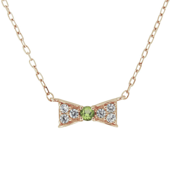 リボン ネックレス 18金 レディース 8月誕生石 ペリドット ペンダントの通販は 31,330円