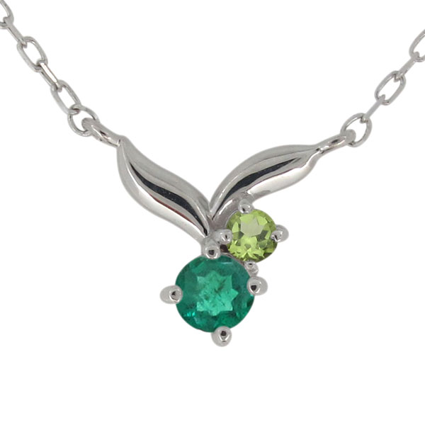 リーフ ネックレス プラチナ エメラルド レディースペンダント 葉っぱ
