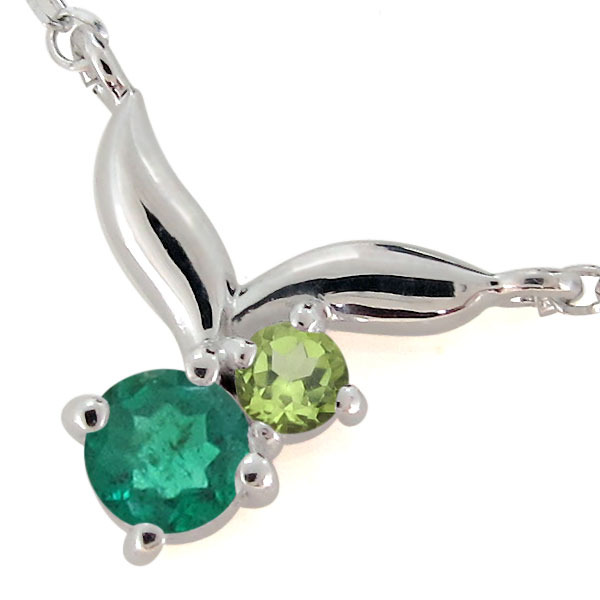 リーフ ネックレス プラチナ エメラルド レディースペンダント 葉っぱ
