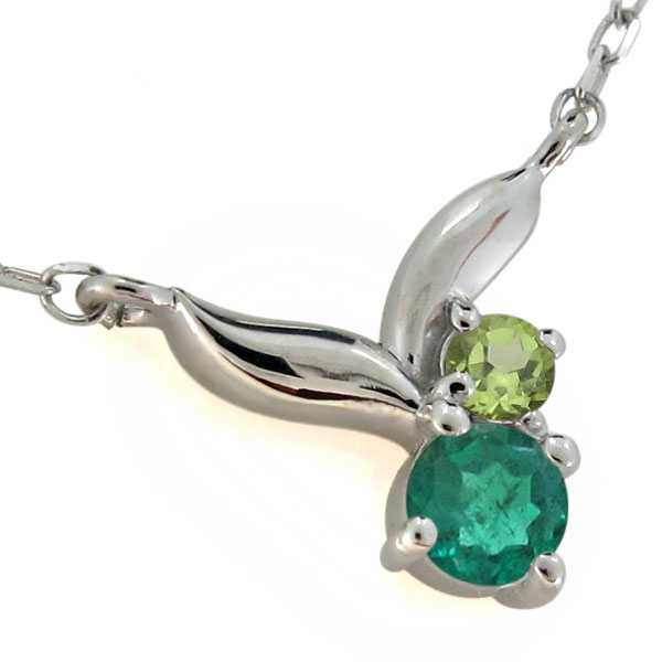 リーフ ネックレス プラチナ エメラルド レディースペンダント 葉っぱ