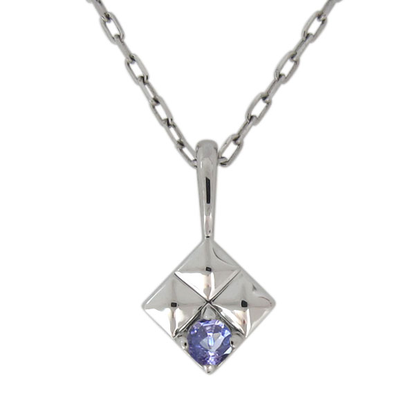 プラチナ 一粒 ネックレス 天然石 タンザナイト ペンダント スタッズ ピラミッド