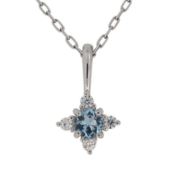 プラチナ ネックレス シンプル アクアマリンサンタマリア レディースペンダント 上品 大人可愛い