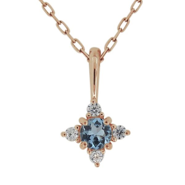 ネックレス 18金 K18 レディース シンプル 天然石 アクアマリンサンタマリア ペンダント
