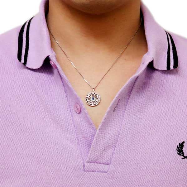 信頼への信頼 ネックレス 麻の葉 透かし彫り サファイア 天然石 メンズ 18金 その他
