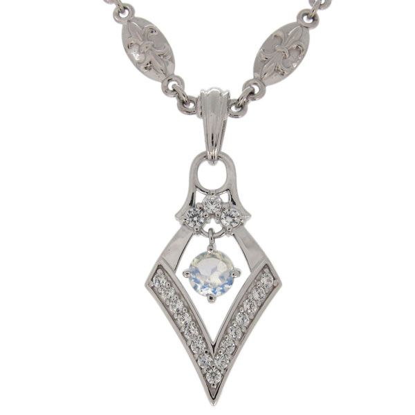 ネックレス シルバー メンズ ロイヤルブルームーンストーン 6月誕生石 ペンダント 百合の紋章の通販は