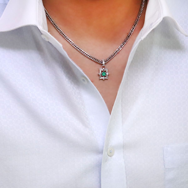 シルバー ネックレス トップのみ 天然石 エメラルド 喜平
