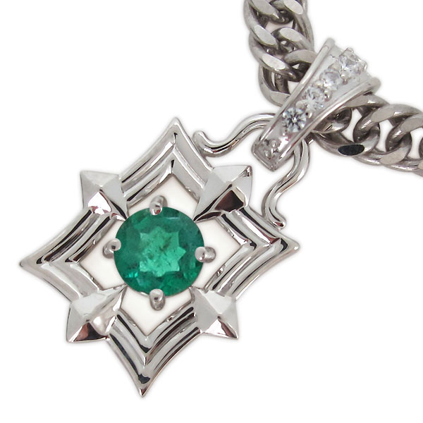 シルバー ネックレス トップのみ 天然石 エメラルド 喜平
