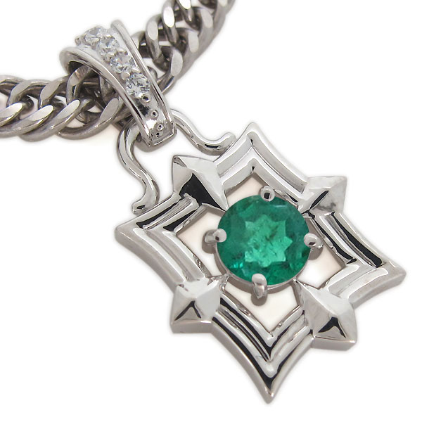 シルバー ネックレス トップのみ 天然石 エメラルド 喜平