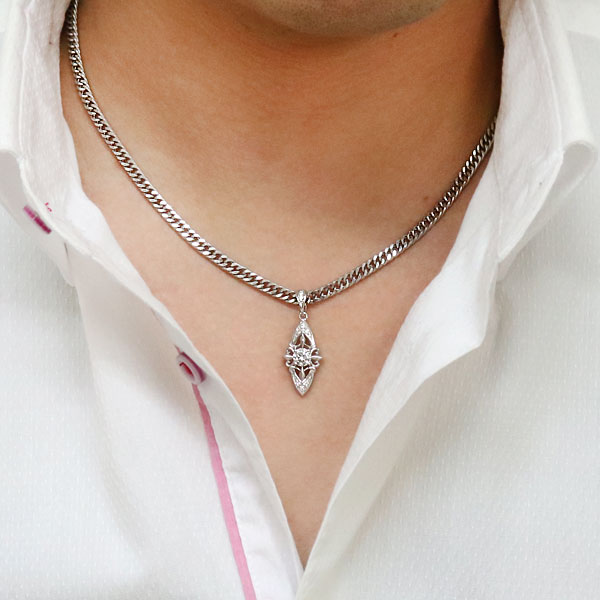 プラチナ一粒ダイヤモンドネックレス 0.5ct (未使用品) メンズ ネックレス トップ 喜平用 ダイヤモンド 鑑定書 18金