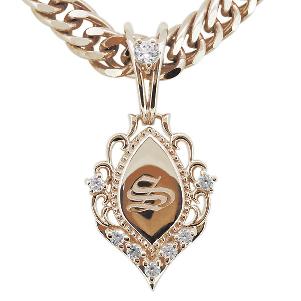 メンズ ネックレス イニシャル 10k 喜平 ペンダント 4月誕生石 ダイヤモンド