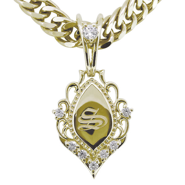 メンズ ネックレス イニシャル 10k 喜平 ペンダント 4月誕生石 ダイヤモンド