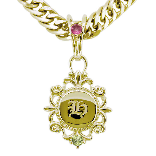 ネックレス メンズ 18金 18k イニシャル ピンクトルマリン 喜平 ペンダント