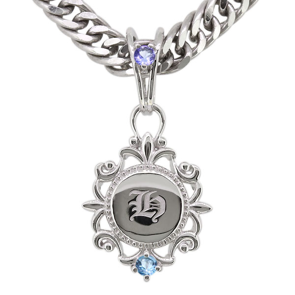 イニシャル ネックレス メンズ 10k ペンダント 12月誕生石 タンザナイト 喜平