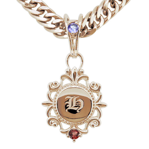 イニシャル ネックレス メンズ 10k ペンダント 12月誕生石 タンザナイト 喜平