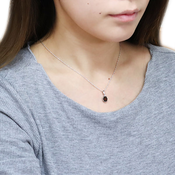 ネックレス 大粒 ガーネット 一粒 シンプル レディース 大ぶり 大きめ 10金_1