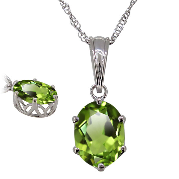 レディース ネックレス 大粒 8月誕生石 ペリドット 一粒ペンダント プラチナ 大ぶりの通販は