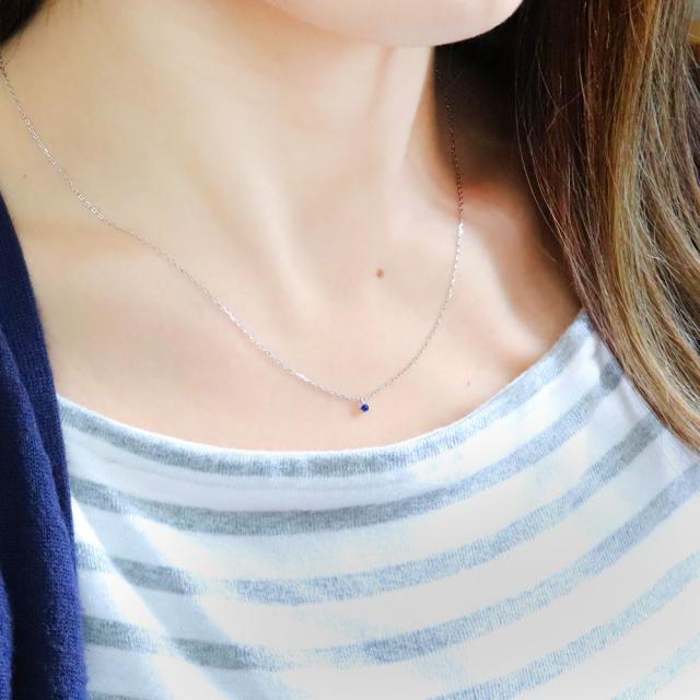 レディース ネックレス シンプル 一粒 サファイア ペンダント 華奢 プラチナ 小ぶり_6