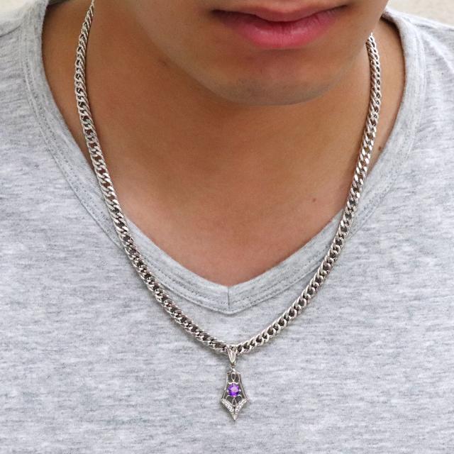 プラチナ ネックレス メンズ 喜平 キヘイ アメジスト 2月誕生石 ペンダント_1