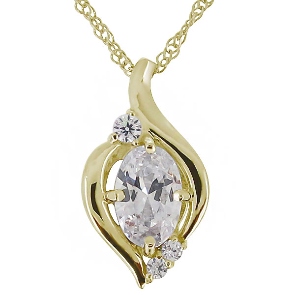 ネックレス レディース シンプル 大粒 一粒 キュービックジルコニア ペンダント 10金 の通販は