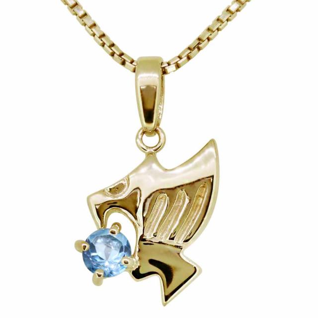 ネックレス メンズ 18金 18k ゴールド ペンダント ブルートパーズ 一粒 鷹 タカ